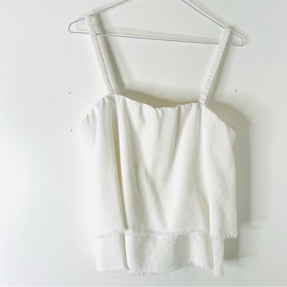 Cloth Stone Anthropologie White Tiered Tank Top Raw Hem Layered Sleeveless